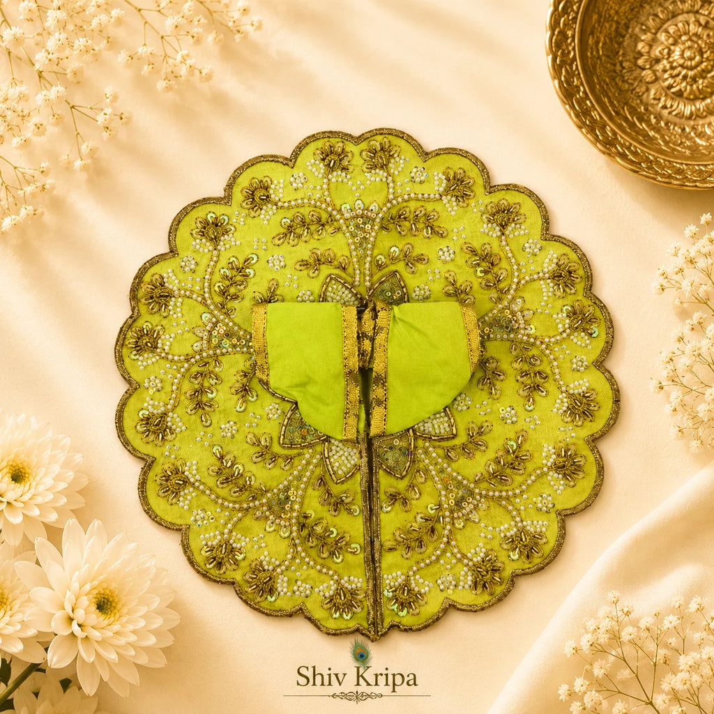 Golden Vine Pearl Laddu Gopal Ji Poshak 5 no. (Parrot Green)