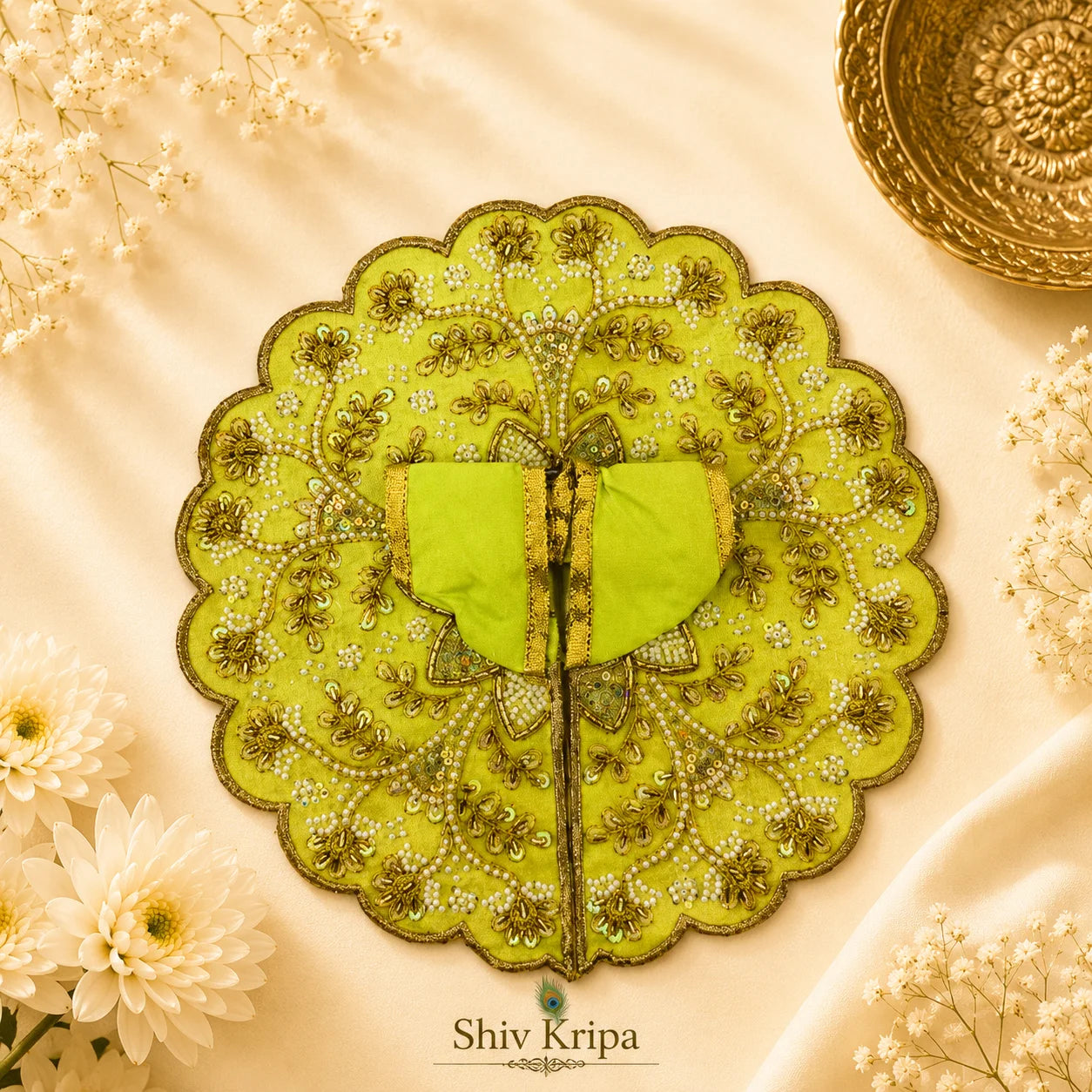 Golden Vine Pearl Laddu Gopal Ji Poshak 5 no. (Parrot Green)