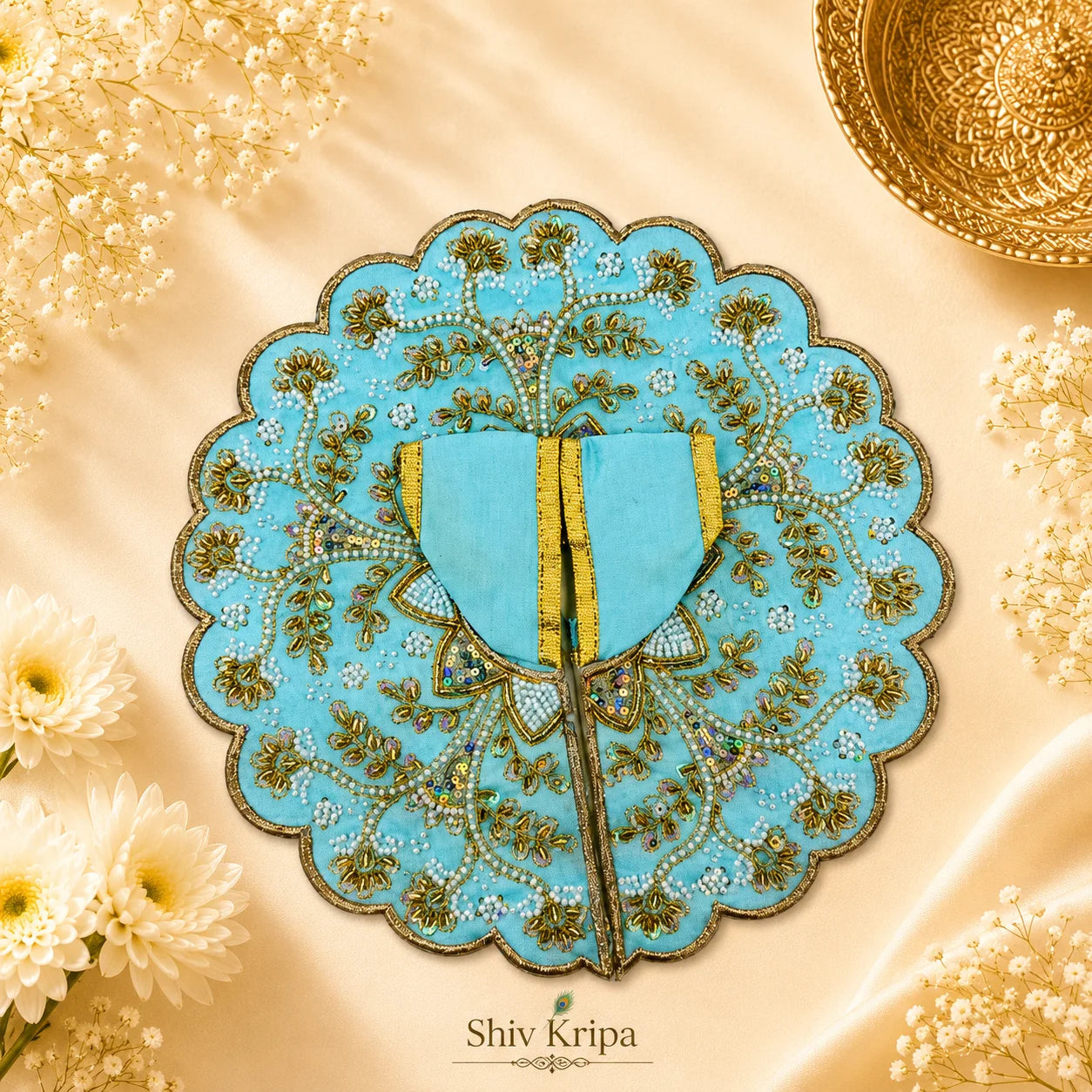 Golden Vine Pearl Laddu Gopal Ji Poshak, 5 no. (Sky Blue)