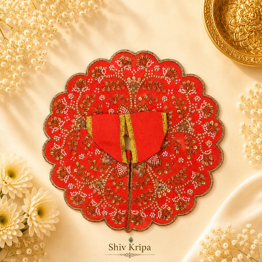Golden Vine Pearl Laddu Gopal Ji Poshak, 5 no. (Sindoor Red)