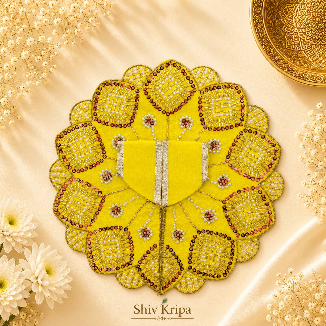 Beaded Fan Petal Laddu Gopal Ji Poshak (Bright Yellow)