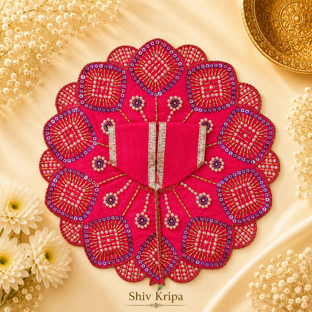 Beaded Fan Petal Laddu Gopal Ji Poshak 5 no. (Ran Pink