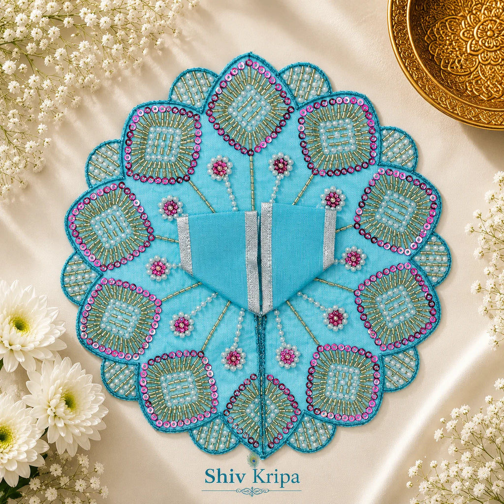 Beaded Fan Petal Laddu Gopal Ji Poshak, 5 no. (Sky Blue)