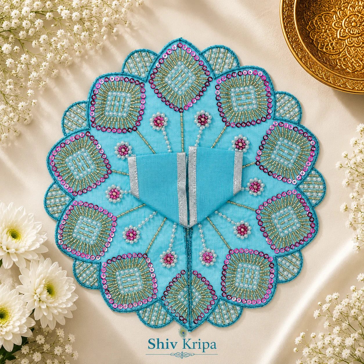 Beaded Fan Petal Laddu Gopal Ji Poshak, 5 no. (Sky Blue)