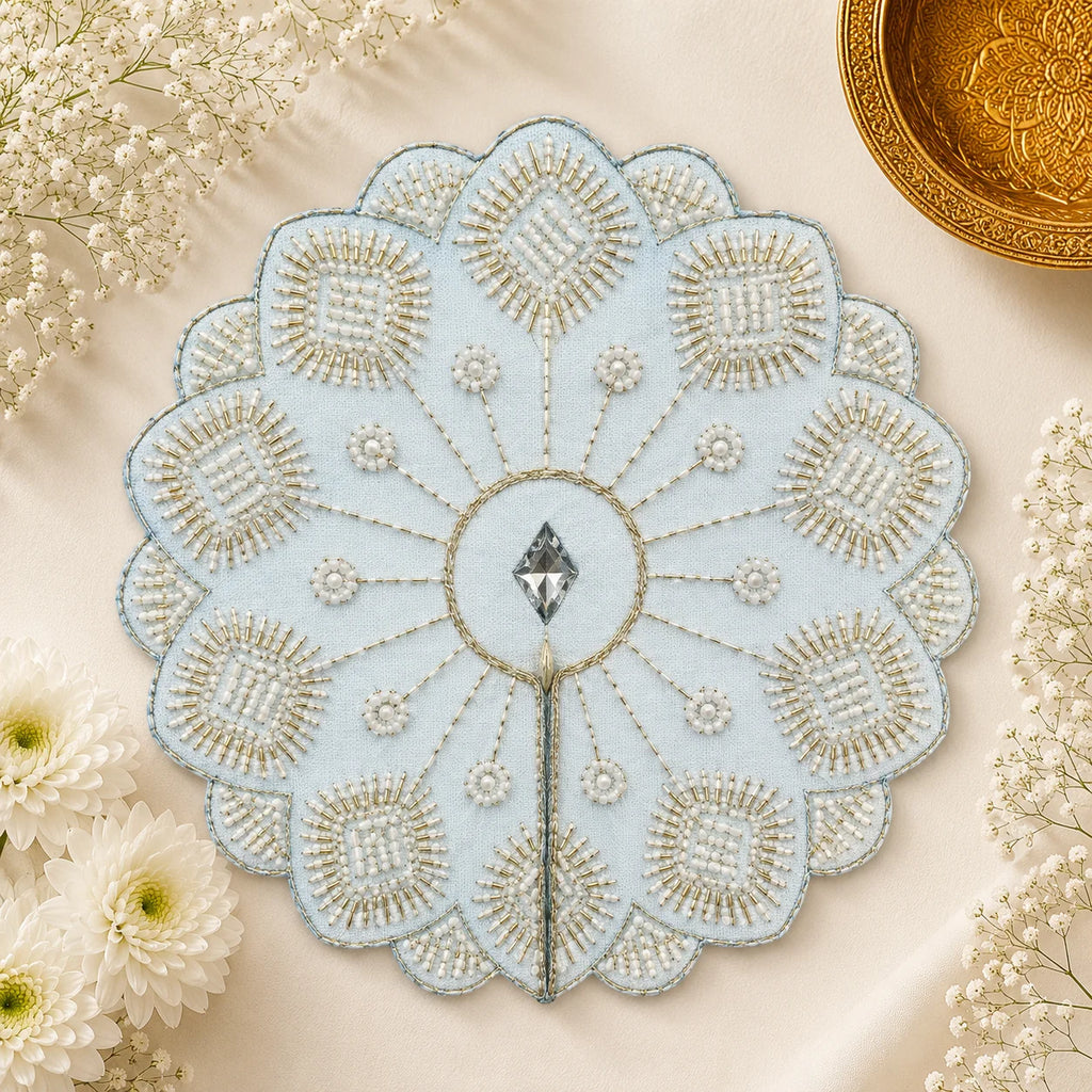 Beaded Fan Petal Laddu Gopal Ji Poshak, 5 no. (Sky Blue)