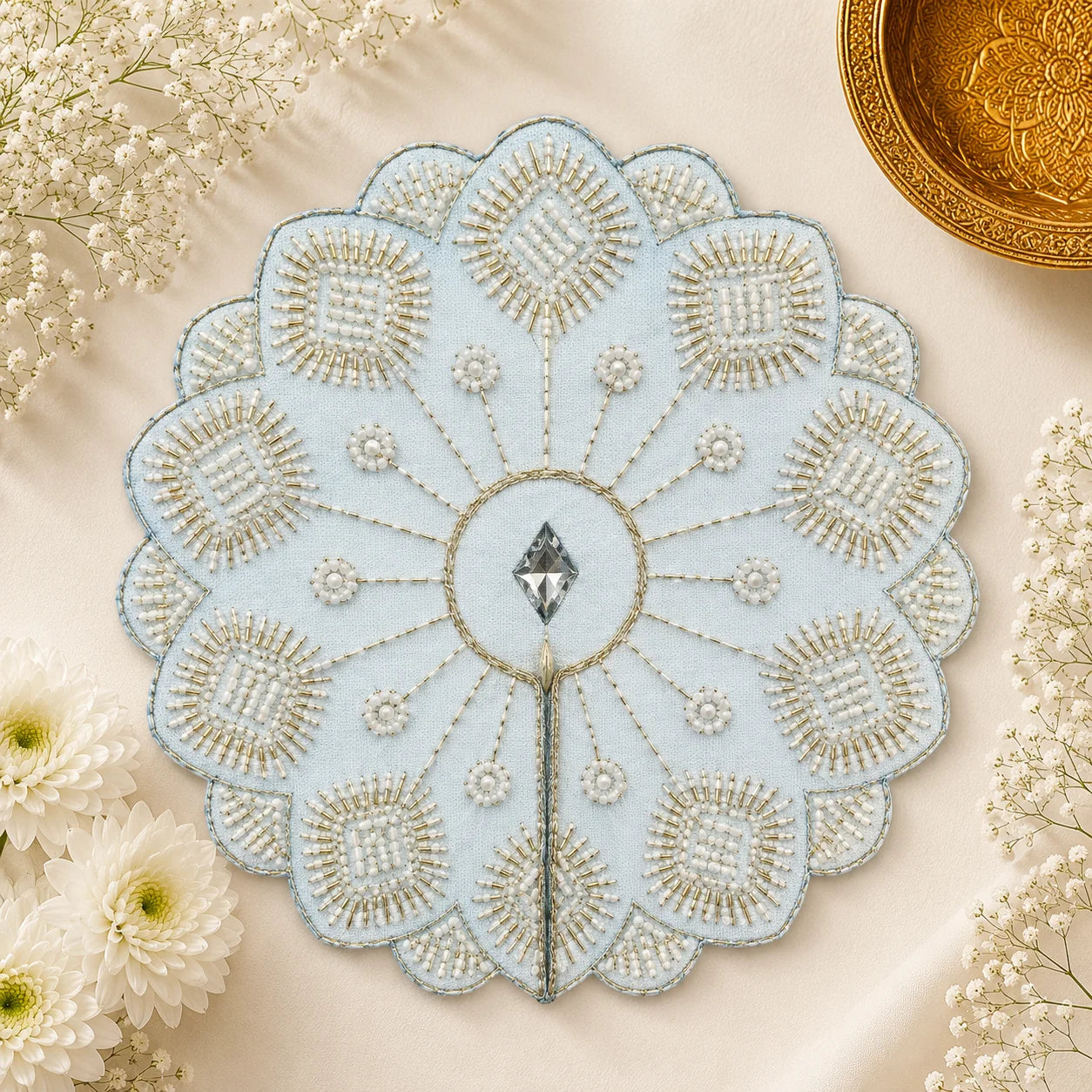 Beaded Fan Petal Laddu Gopal Ji Poshak, 5 no. (Sky Blue)