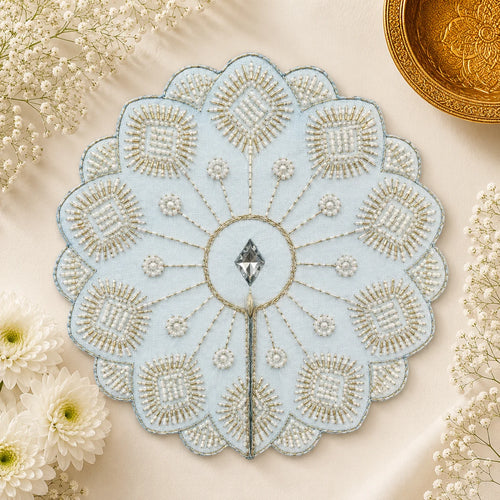 Beaded Fan Petal Laddu Gopal Ji Poshak, 5 no. (Sky Blue)