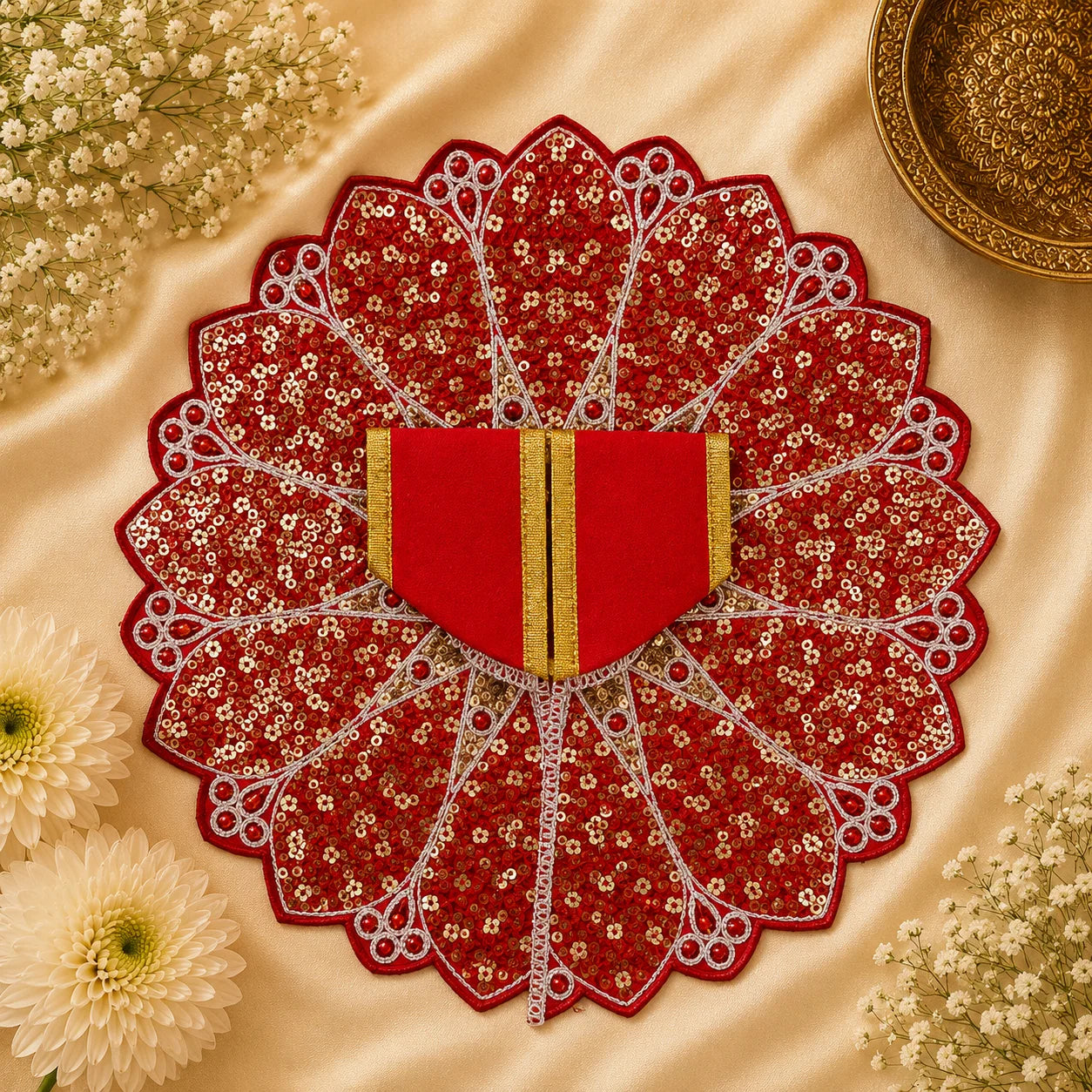 Sparkle Sequin Petal Laddu Gopal Ji Poshak, 5 no. (Rani Pink)