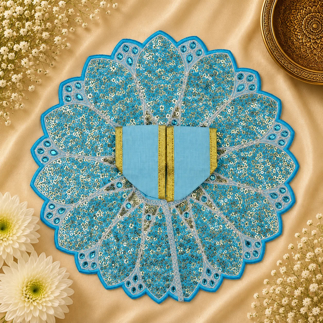 Sparkle Sequin Petal Laddu Gopal Ji Poshak, 5 no. (Sky Blue)