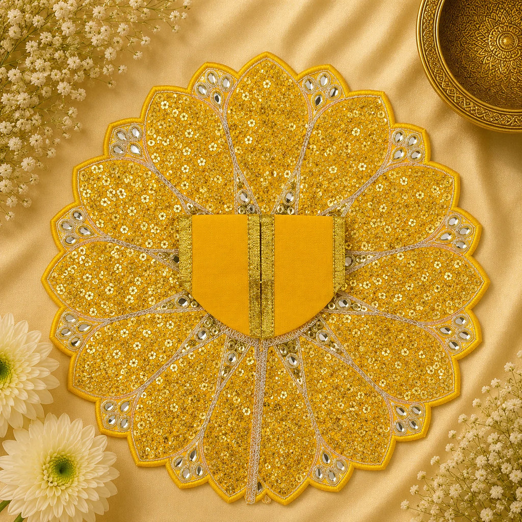 Sparkle Sequin Petal Laddu Gopal Ji Poshak, 5 no. (Mustard Yellow)