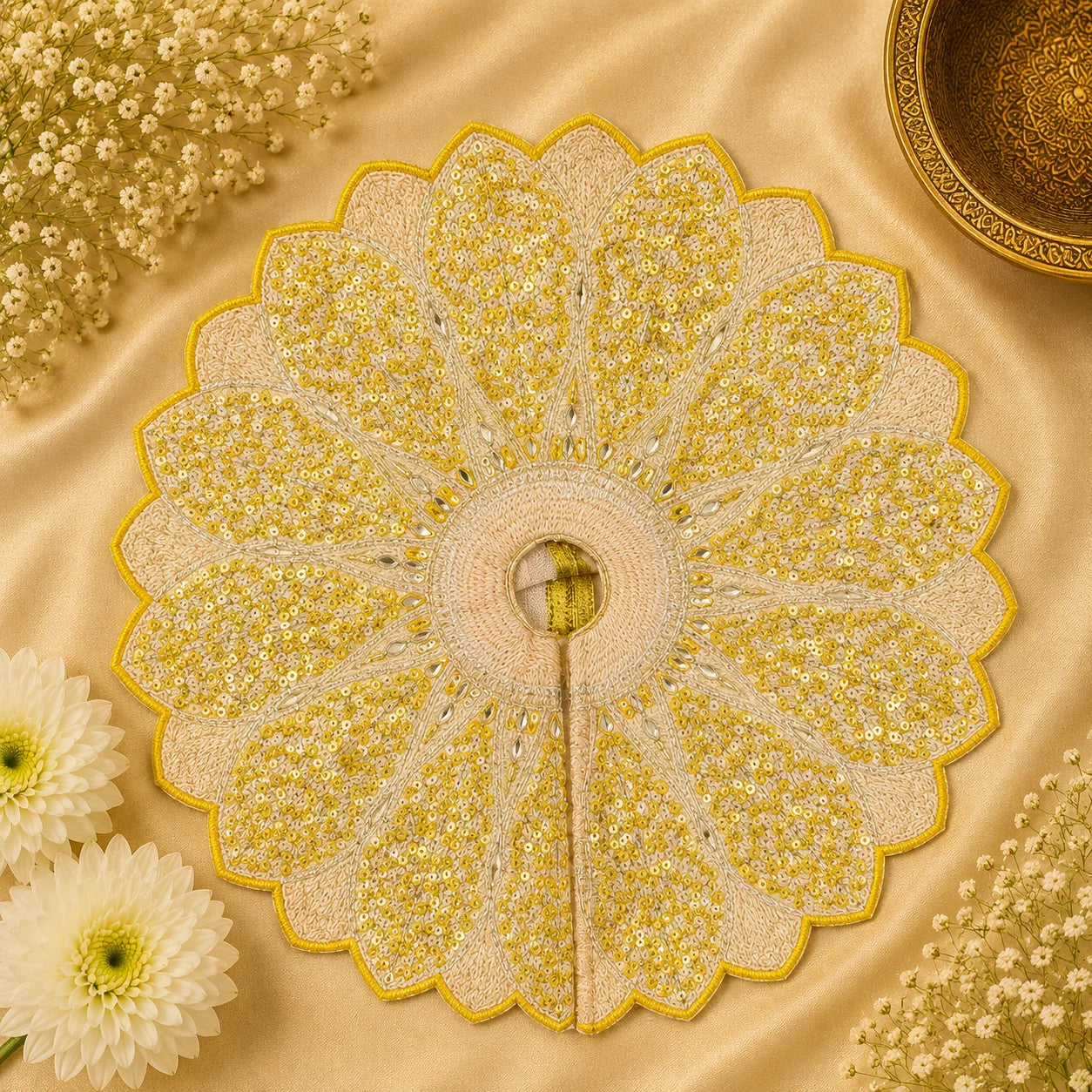 Sparkle Sequin Petal Laddu Gopal Ji Poshak, 5 no. (Mustard Yellow)