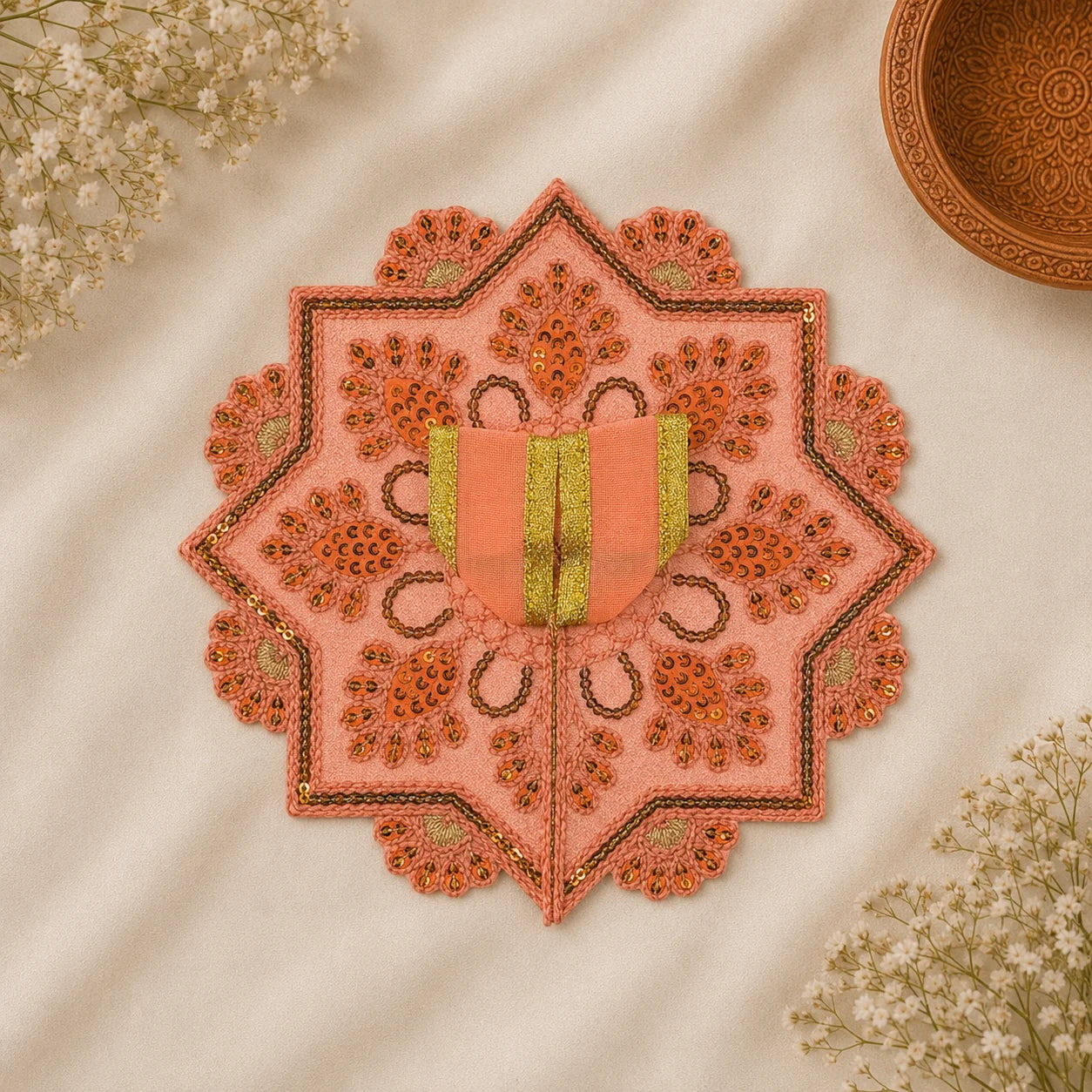 Eight-Point Star Laddu Gopal Ji Poshak (Peach)