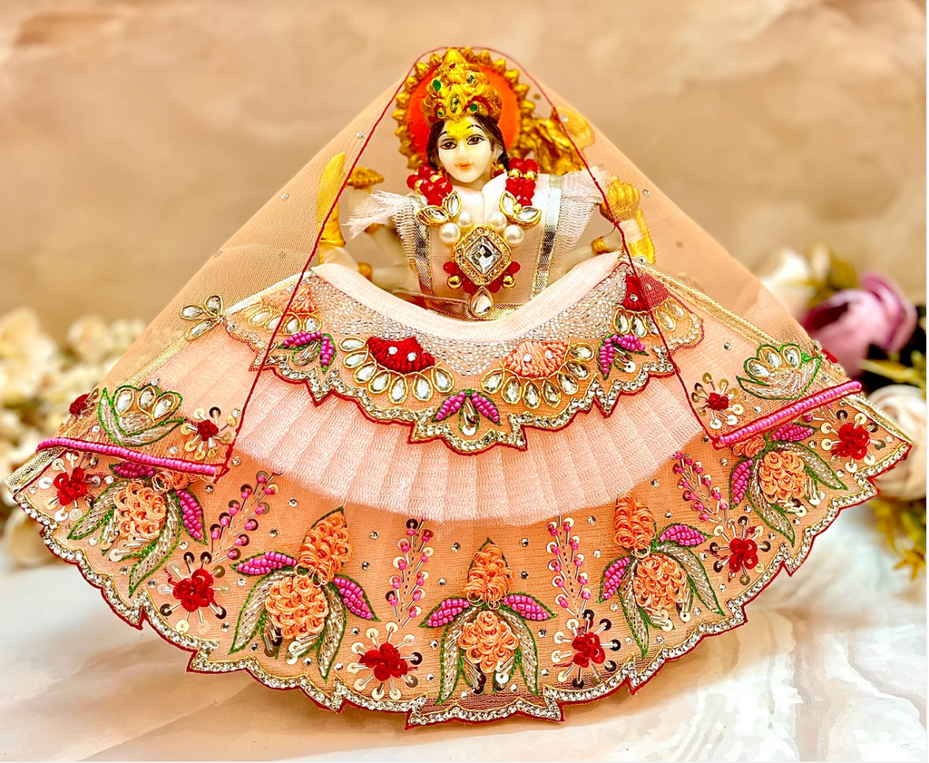 Luxe - Mata Rani Pastel Peach Lotus Lehenga, choli & Duppatta- 3 piece set
