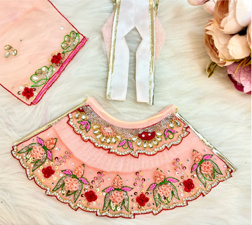 Luxe - Mata Rani Pastel Peach Lotus Lehenga, choli & Duppatta- 3 piece set